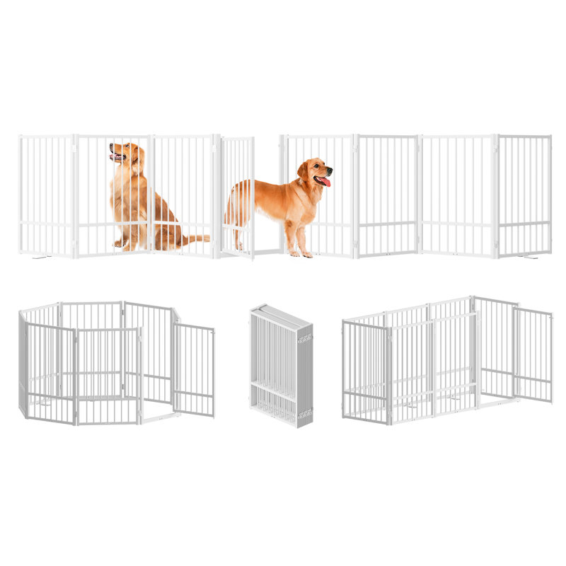Tucker Murphy Pet Full Matel Freestanding Dog Gate With Door 24 32 Inch Height Foldable Pet Dog Fence Extra Wide Free Standing Small Dog Gates For Doorways House Stairs Porch Deck Yard Wayfair